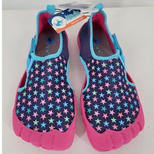 Girls Newtz Swim Water Shoes Size 13/1 ~ Blue Pink Stars UPF50+ Bumper Toes NWT